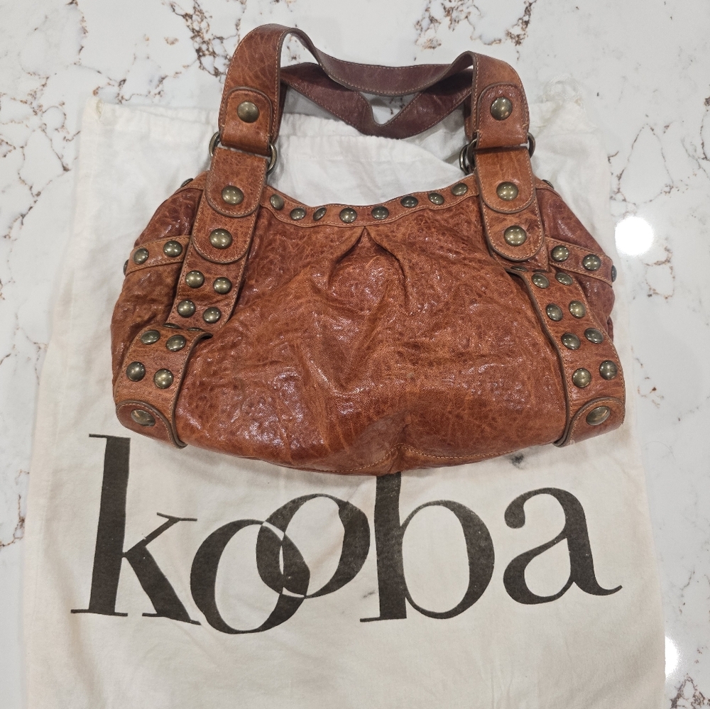 Kooba Tan Leather Studded Shoulder Bag
